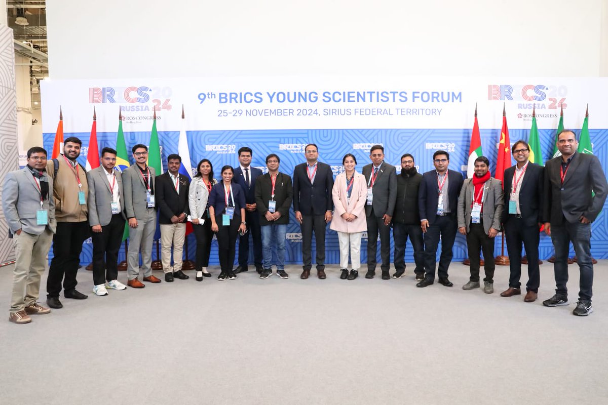 IndiaDST's tweet image. An Indian Delegation comprising 16 Young Scientists &amp;amp; Innovators along with the representatives of @IndiaDST, are participating in the 9th BRICS Young Scientist Forum and 7th BRICS Young Innovator Prize Award events in Sochi, Russia. #BRICS2024