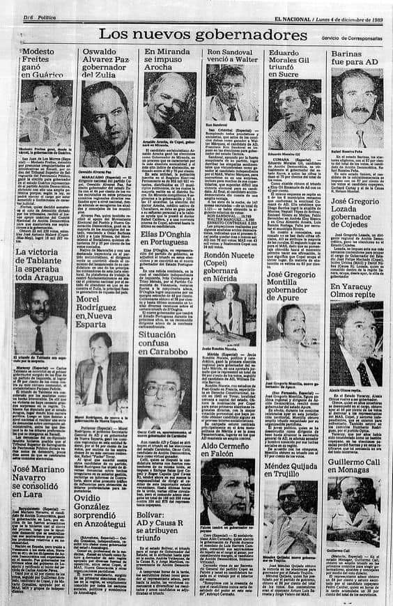 Los Presidentes de Venezuela formados en <a href="/ADemocratica/">Acción Democrática</a>, dejaron legado imborrable para la democracia y su futuro. El #3Dic1989 bajo el mandato de CAP se realizan las primeras elecciones para elegir Alcaldes y Gobernadores, originado desde la COPRE en el gobierno de Jaime Lusinchi