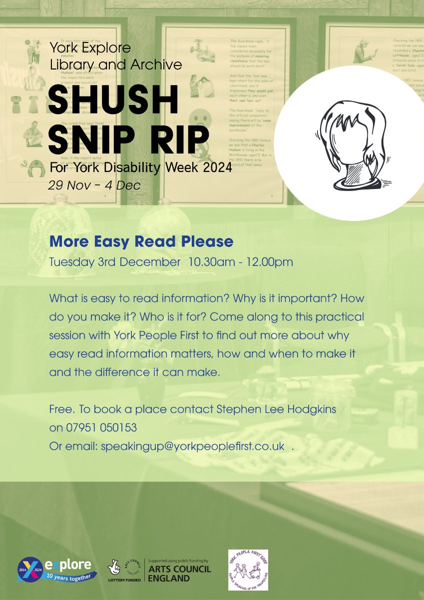 YorkExplore's tweet image. Today here at York Explore!📖
More Easy Read Please
10.30am – 12.00pm | Marriott Room
Join us for a practical session with York People First to learn about easy read & why it matters.
More info👉 exploreyork.org.uk/york-disabilit…
@YorkDisability #LetsCreate #ExploreTogether