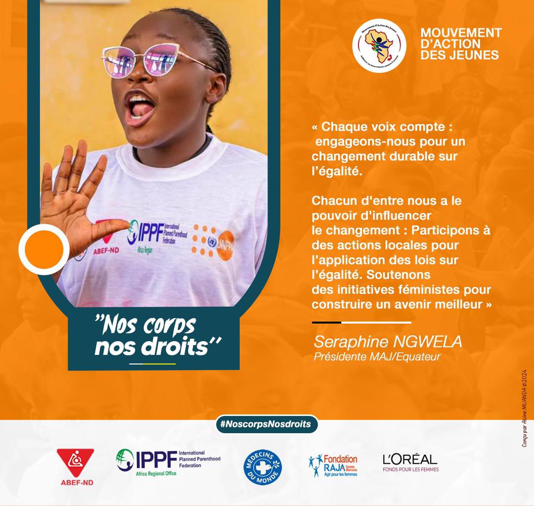 Sophia Tshela (@sophiatshela) on Twitter photo #NosCorpsNosDroits
#16JoursdActivisme
Chacun de nous a un rôle à jouer dans cette lutte.
Engageons nous pour un avenir meilleur des femmes/filles.
<a href="/abefnd_rdc/">ABEF-ND RDC</a>
<a href="/IPPFAR/">IPPFAR</a>
<a href="/MondeRdc/">Médecins du Monde RDC</a>
<a href="/MdM_France/">Médecins du Monde</a>
<a href="/FondationLOreal/">Fondation L'Oréal</a>
<a href="/FondationRaja/">Fondation RAJA - Danièle Marcovici</a> #NosCorpsNosDroits
#16JoursdActivisme
Chacun de nous a un rôle à jouer dans cette lutte.
Engageons nous pour un avenir meilleur des femmes/filles.
<a href="/abefnd_rdc/">ABEF-ND RDC</a>
<a href="/IPPFAR/">IPPFAR</a>
<a href="/MondeRdc/">Médecins du Monde RDC</a>
<a href="/MdM_France/">Médecins du Monde</a>
<a href="/FondationLOreal/">Fondation L'Oréal</a>
<a href="/FondationRaja/">Fondation RAJA - Danièle Marcovici</a>