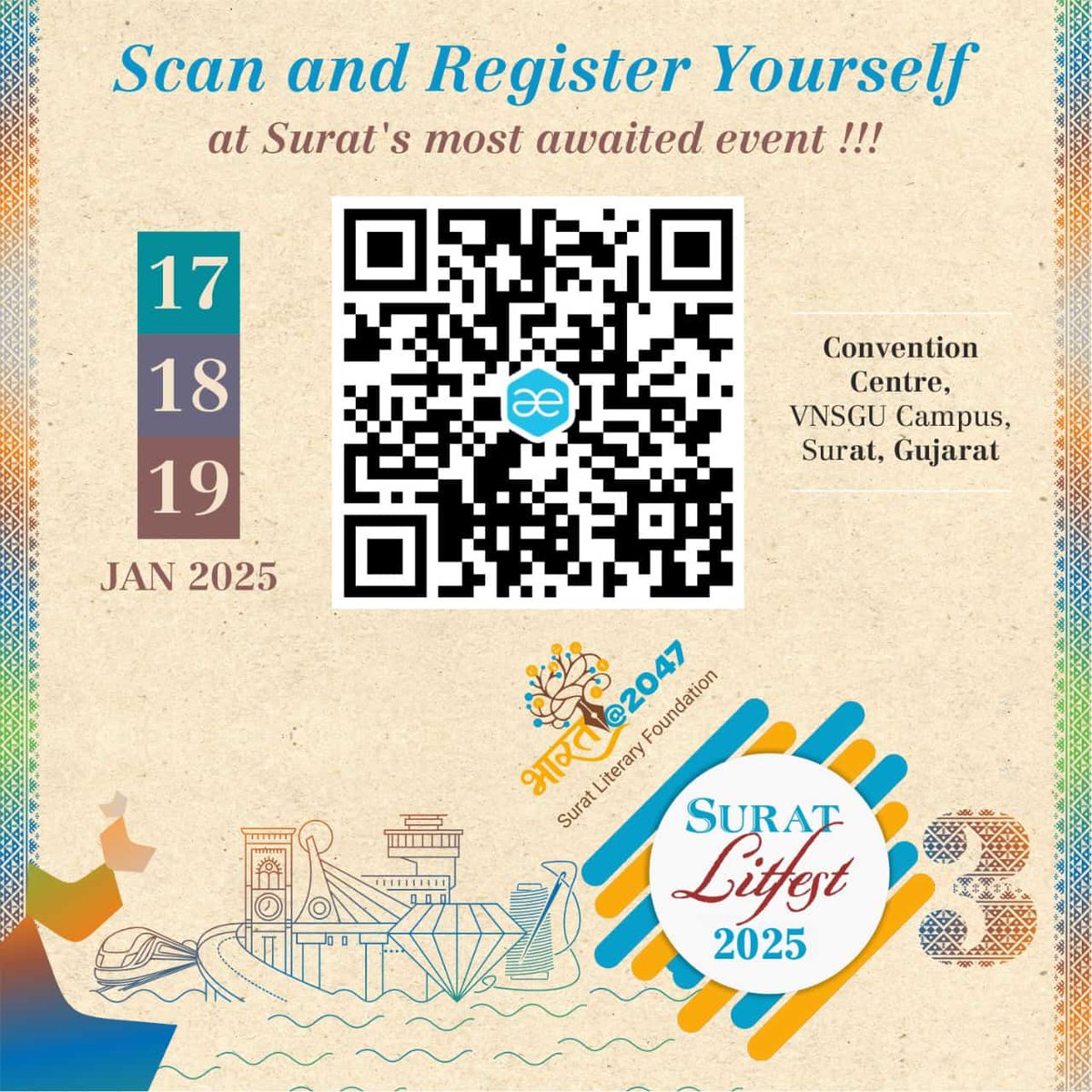 Srtlitfest's tweet photo. सूरत लिटरेचर फेस्टिवल के लिए पंजीकरण आरंभ हो चुके हैं।

Registration are now open for the upcoming edition of Surat Literature Festival.
Surat Literary Foundation 
https://t.co/12QTGA90A1 https://t.co/vBr3O4j5uj