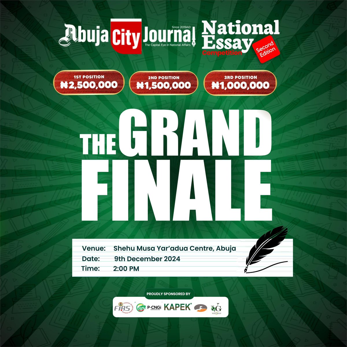 Adé Yẹmí (@yemmy_writes) on Twitter photo Why is Abuja City Journal National Essay Competition Trending?
@ACJEssay <a href="/PCNGInitiative/">PCNGI</a>
<a href="/FIRSNigeria/">Federal Inland Revenue Service NG</a> <a href="/layiwasabi/">Mr. Láyí</a> <a href="/AbjCityJournals/">abujacityjournal</a>
Phoebe Portable GIGM EFCC Peter Obi Wizkid Hunter Atiku North Simon Ekpa Tyla Why is Abuja City Journal National Essay Competition Trending?
@ACJEssay <a href="/PCNGInitiative/">PCNGI</a>
<a href="/FIRSNigeria/">Federal Inland Revenue Service NG</a> <a href="/layiwasabi/">Mr. Láyí</a> <a href="/AbjCityJournals/">abujacityjournal</a>
Phoebe Portable GIGM EFCC Peter Obi Wizkid Hunter Atiku North Simon Ekpa Tyla