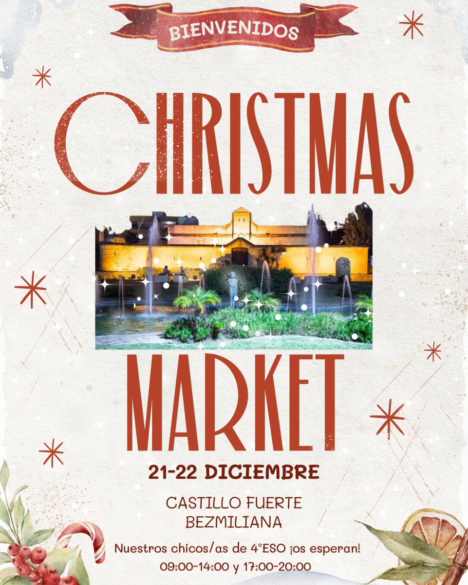 IESMarg_Salas's tweet photo. MERCADILLO NAVIDEÑO. Nuestro alumnado de 4°ESO va a participar en el mercado navideño organizado por el Ayuntamiento en el Castillo Fuerte Bezmiliana, gracias a las gestiones llevadas a cabo por el AMPA de nuestro centro. https://t.co/8Y484fPFH6