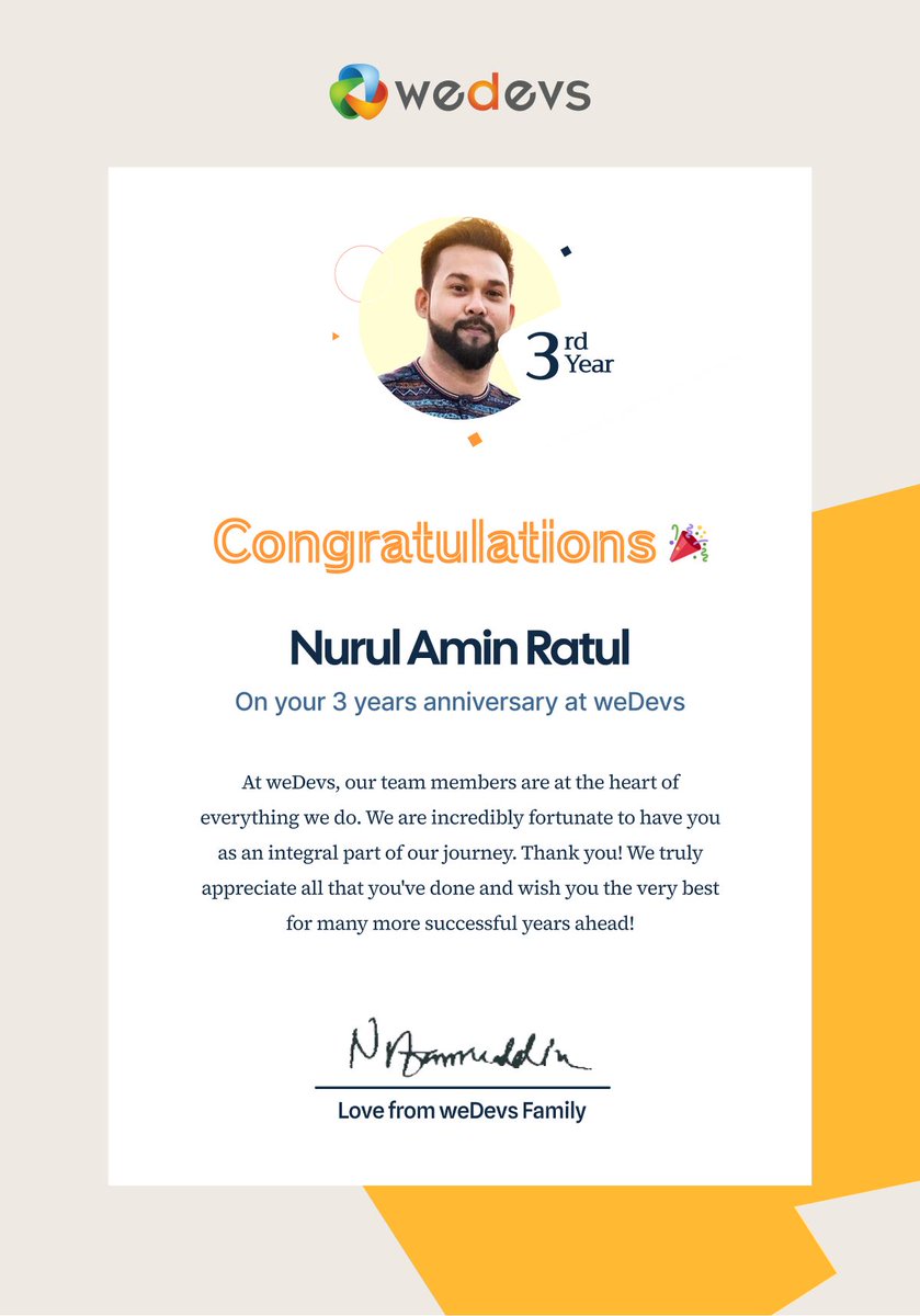 ratZzzatouille's tweet photo. π 3 incredible years at weDevs!
Grateful to my amazing colleagues & leads for their support. Itβs been a journey of growth, learning, & unforgettable moments as an SQA Engineerβand as a person. π¨βπ»
π Goal: Keep learning, growing, & giving my best! π
#WorkAnniversary #weDevs https://t.co/9jICYgsfsN