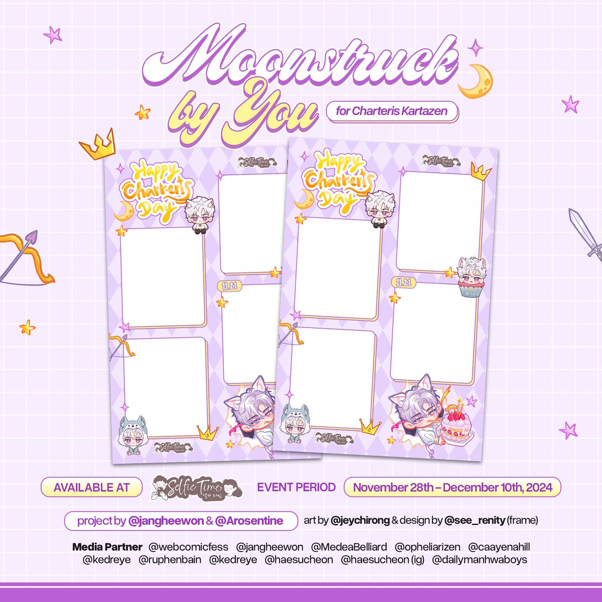 WEBCOMICFESS's tweet photo. ⚔️ Moonstruck by You 🌙

The celebration is not over, yet!

Get another chance to celebrate the birthday of Charteriz Kartazen with this cute frame only at SelfieTime 📸

🗓️ ~ 12/10
📍 @selfietimeid 

#Happy_Charteris_Day
#Moonstruck_by_CHARTERIS https://t.co/vMs3QaHiMp