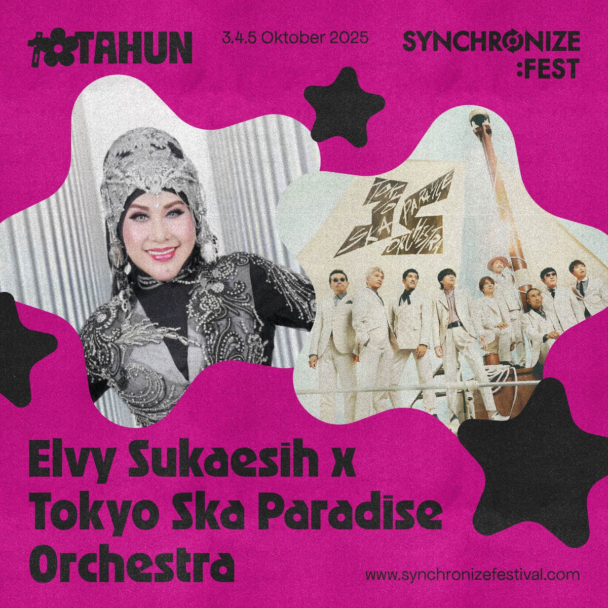 SynchronizeFest's tweet photo. INI BARU ASIAN VALUE!🇮🇩🇯🇵

Kolaborasi fenomenal antara @elvy_sukaesih dan Tokyo Ska Paradise Orchestra yang pernah terjadi pada tahun 1996 lalu, kini akan kembali tampil di #SynchronizeFest25!

Siap berdanska tanggal 3, 4, 5 Oktober 2025!!!🕺💃 https://t.co/C4UGPvy4LU