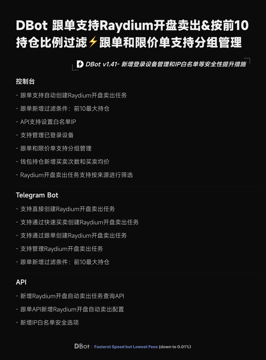DBot支持raydium开盘卖出啦，传送门：