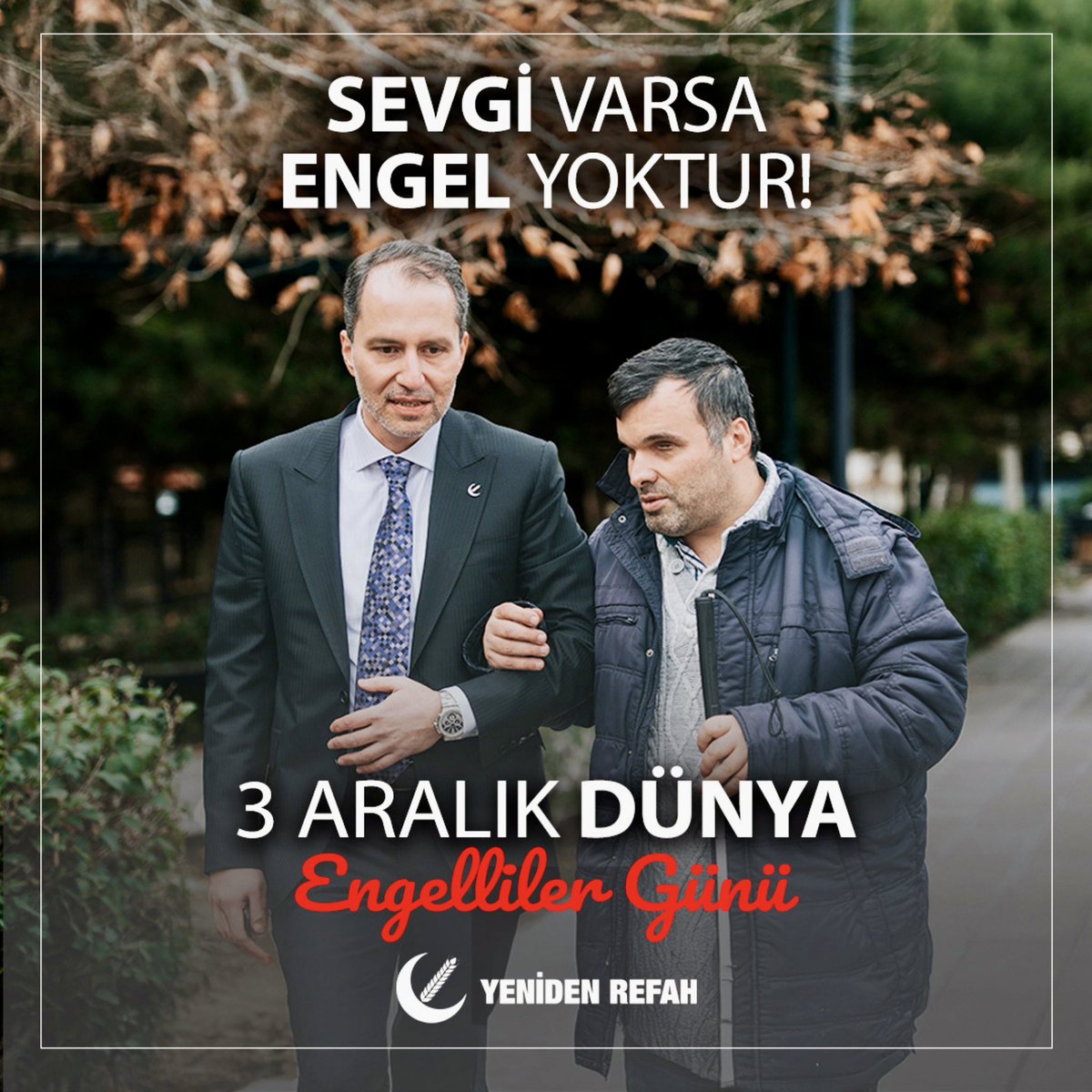 Engeller, sevgi ve dayanışmayla aşılır. Herkes için eşit ve adil bir hayatı birlikte inşa edeceğiz.

3 Aralık Dünya Engelliler Günü kutlu olsun.