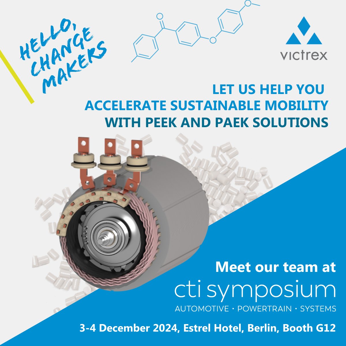 VictrexAuto's tweet image. CTI Symposium Berlin starts today, and we are looking forward to meeting with the change makers pushing for sustainable mobility. Join us at booth G12 for insights into how PEEK and LMPAEK solutions can support more reliable and efficient e-motor designs. ow.ly/O5pv50Uj8Lr