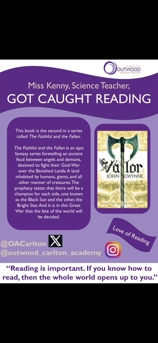 OACarlton's tweet photo. This week, staff 'Got Caught Reading', again, to promote a #LoveofReadingĀ
Miss Kenny Science Teacher, is a #LifeLongReaderĀ
Check out what she's reading.... https://t.co/L0GLTm0NqP