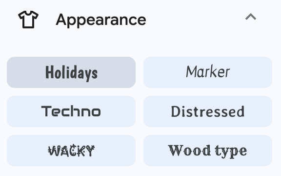 We just added a 'Holidays' tag to our Appearance tag category, for fonts useful for 3 upcoming holidays – Christmas, Hanukkah, and Kwanzaa –  and also individual tags for each in the Seasonal category at the bottom of the Filters sidebar.

Happy holidays!