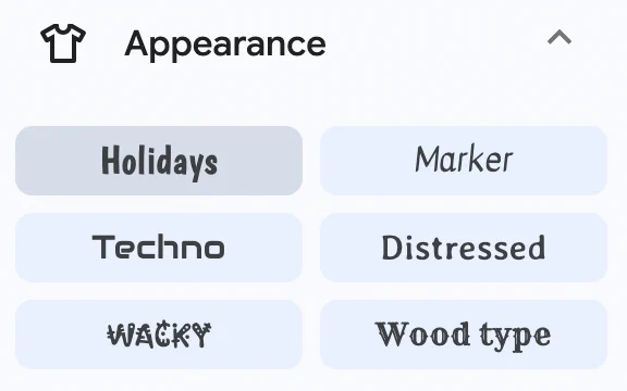 Appearance tag categories on Google Fonts