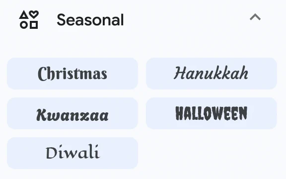 Seasonal tag categories on Google Fonts