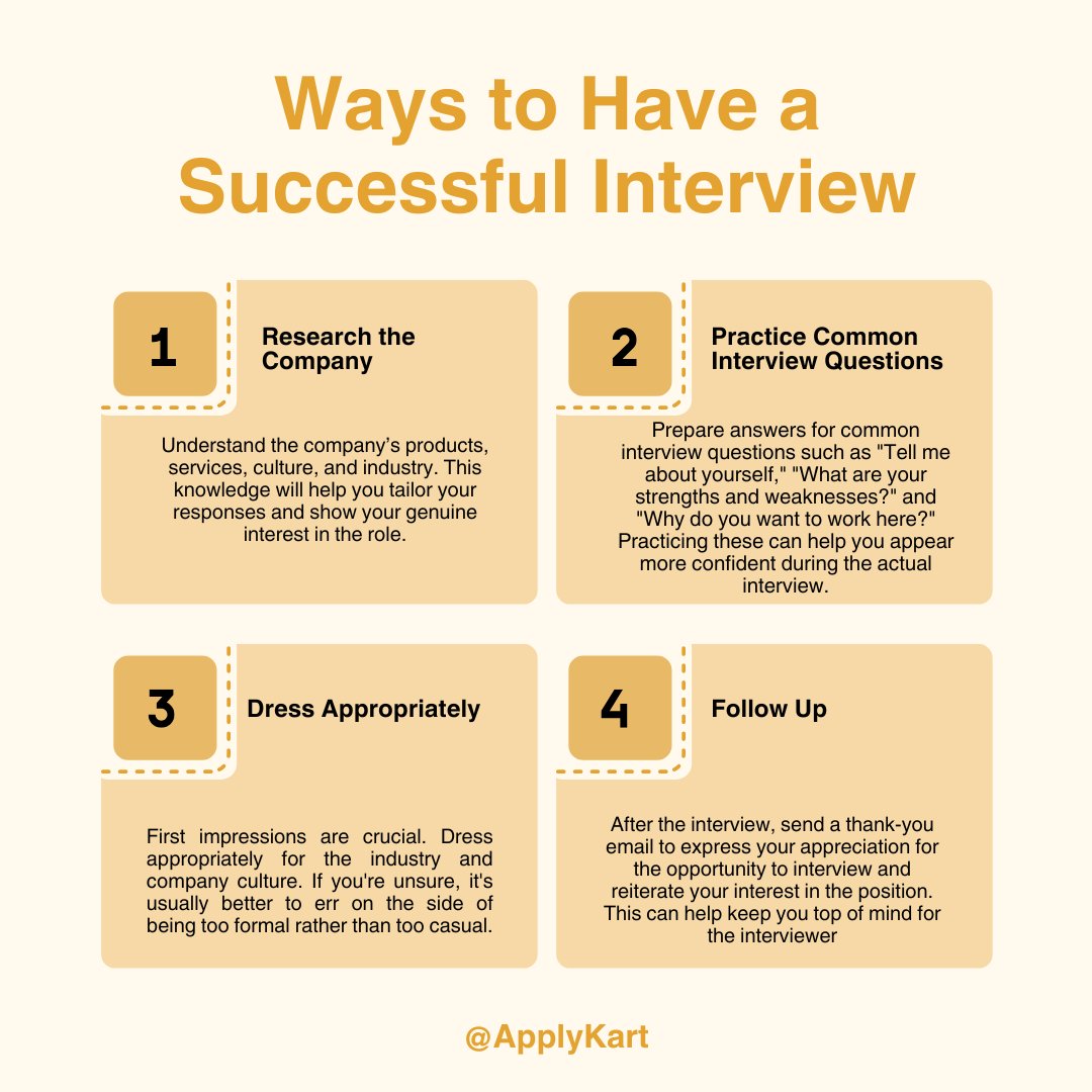 APPLYKART's tweet image. Ready to nail your next interview? 🌟 Follow these essential steps to make a great impression and secure your dream job! Check out our top tips and get prepared to shine. #JobInterview #CareerSuccess