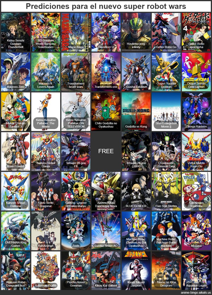 Mar_sel7's tweet photo. y por fin puede termina mis predicciones para el nuevo super robot wars ya que confirmaron el juego que esta pronto, mucha gracia a @Exia3DS por dar la pagina que simplemente anime bingo. #mecha #anime #BANDAI #BANPRESTO #Transformers #bandainamco #EnjoyTFONE https://t.co/mBj9ULrdil