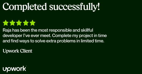 rajansaab001's tweet photo. "Raja has been the most responsible and skillful developer I’ve ever meet. Complete my project in time and find ways to solve extra problems in limited time." @Upwork  #upwork  #react #freelancer https://t.co/GM3cz1XqQN