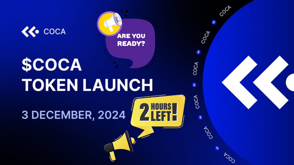 ⏰ Two hours to liftoff! ⏰

The $COCA token launch on @MEXCGlobal is almost here! 🚀

Don't miss this chance to be one of the first to own $COCA, the token powering the world's first MPC wallet with a non-custodial debit card. 💥

Get ready to grab your tokens and join the