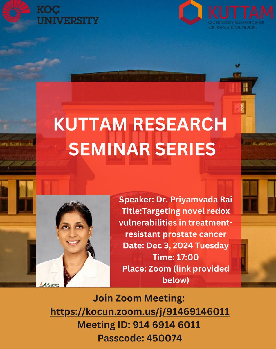 KUTTAM Araştırma Seminerleri 3 Aralık 2024 Salı 17:00’de çevrimiçi olarak değerli bilim insanı Dr. Priyamvada Rai'nin konuşması ile devam edecektir.

#kuttam