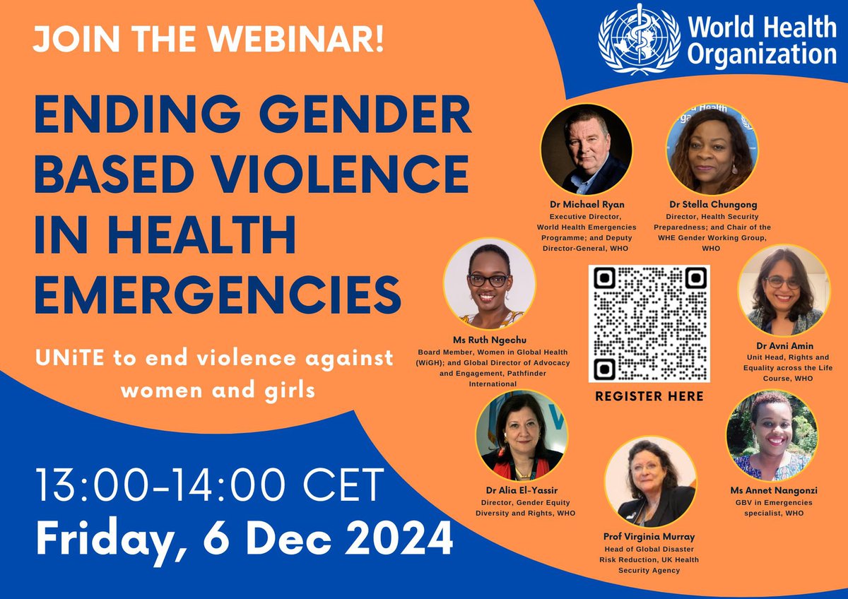 Chungong Stella (@chungongstella) on Twitter photo Friday 06 December
Join the webinar:
Ending GENDER BASED VIOLENCE in Health Emergencies. How can you, WHO & partners address violence against women & girls to:
•enhance prevention
•improve service delivery
•drive policy change.
<a href="/WHO/">World Health Organization (WHO)</a> <a href="/ChungongStella/">Chungong Stella</a> <a href="/ngechu_ruth/">Ruth Ngechu</a> <a href="/AvniNAmin/">Avni Amin</a> Friday 06 December
Join the webinar:
Ending GENDER BASED VIOLENCE in Health Emergencies. How can you, WHO & partners address violence against women & girls to:
•enhance prevention
•improve service delivery
•drive policy change.
<a href="/WHO/">World Health Organization (WHO)</a> <a href="/ChungongStella/">Chungong Stella</a> <a href="/ngechu_ruth/">Ruth Ngechu</a> <a href="/AvniNAmin/">Avni Amin</a>