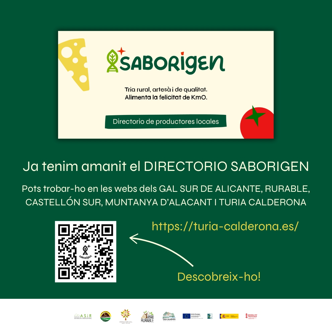 SaborigenCV's tweet photo. El 📄 directori #Saborigen ja està amanit per a la seua consulta 🔝

🟢 Està disponible en les pàgines web dels GAL que formen SABORIGEN: ✅ Sur de Alicante, ✅ Rurable, ✅ Castellón Sur, ✅ Muntanya d'Alacant i ✅ Turia Calderona

▶️ TURIA CALDERONA: https://t.co/VfLes2pteP https://t.co/bCNXc2ej89