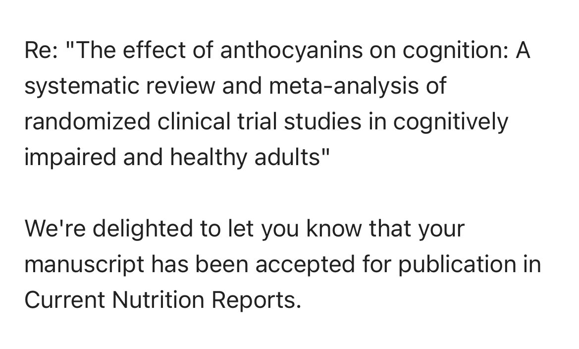 Elnaz Lorzadeh (@elnazlorzadeh) on Twitter photo Proud to announce that my systematic review paper on the effects of anthocyanin in cognitive performance was FINALLY accepted by Journal of current nutrition reports Proud to announce that my systematic review paper on the effects of anthocyanin in cognitive performance was FINALLY accepted by Journal of current nutrition reports