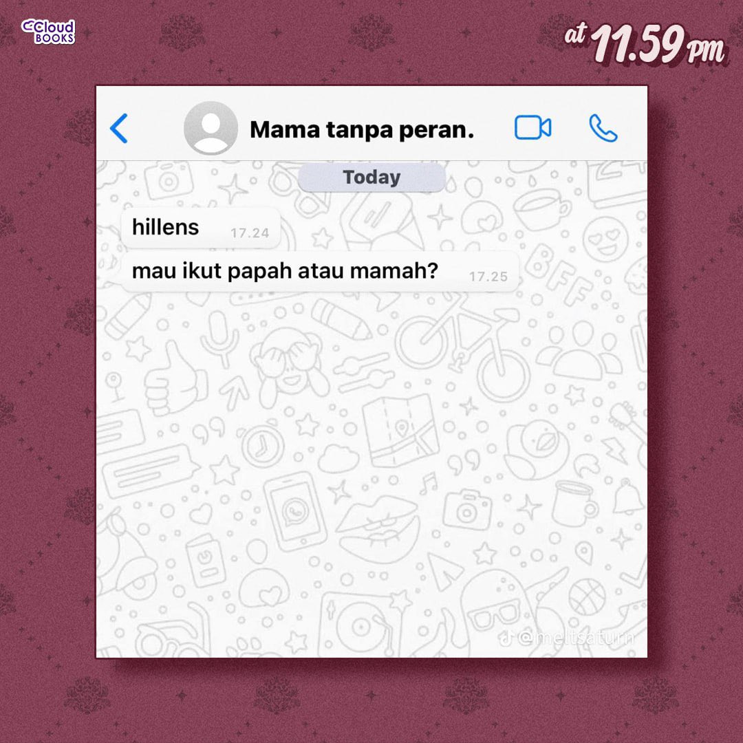 Cloudbooks Publishing (@cloudbookspub) on Twitter photo Kata orang, support pertama seorang anak adalah orang tuanya. Tapi gimana kalau anak tersebut gak mendapatkan perannya?๐ฅ
AT 11.59 PM by <a href="/meltsaturn/">xoxo, sarA!</a>,
Coming soon in December 2024 Kata orang, support pertama seorang anak adalah orang tuanya. Tapi gimana kalau anak tersebut gak mendapatkan perannya?๐ฅ
AT 11.59 PM by <a href="/meltsaturn/">xoxo, sarA!</a>,
Coming soon in December 2024