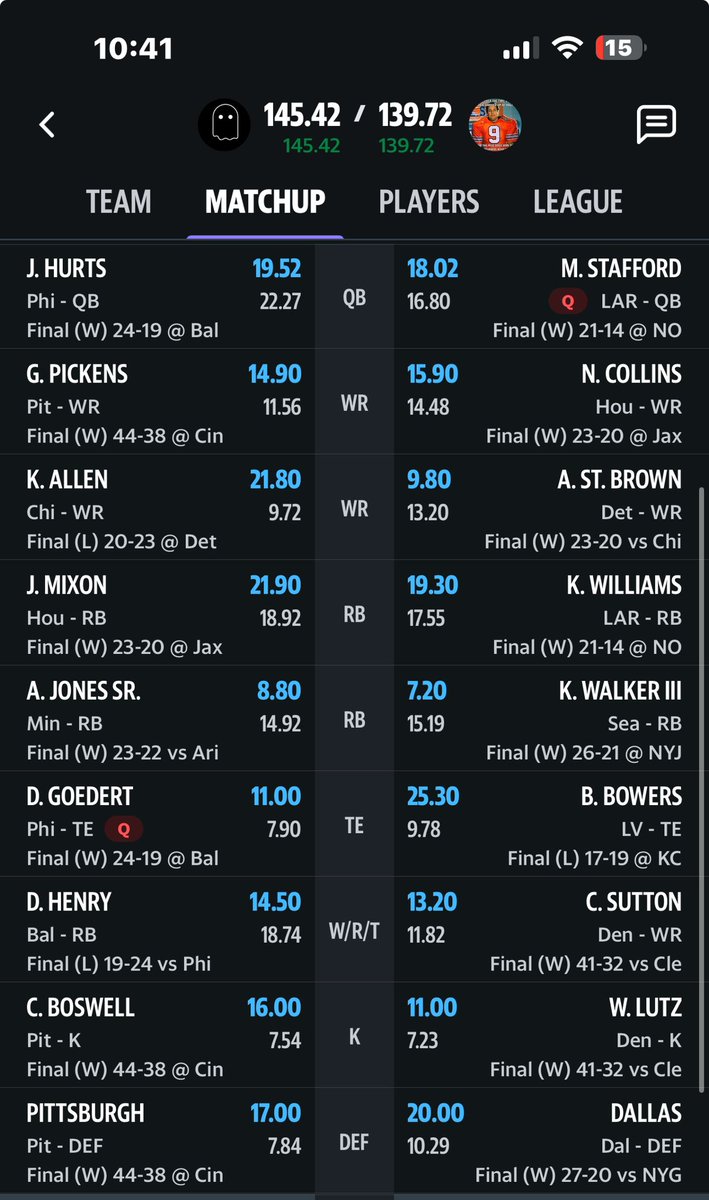 IamGhost_AF's tweet photo. What a matchup in my big money league! @TheGoatsDen, we doing Fantasy Football next year!? Don’t be scurrrrd! #NFL #FantasyFB https://t.co/a6qKxxIn0J