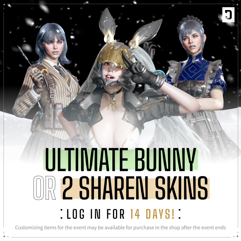 FirstDescendant's tweet photo. 🎉 Log in for 1 day to get a Descendant, and 14 days to unlock Ultimate Bunny or 2 Sharen skins! Season 2 starts Dec 5—don’t miss it! 🐰⚡ https://t.co/NwT2VxheBK