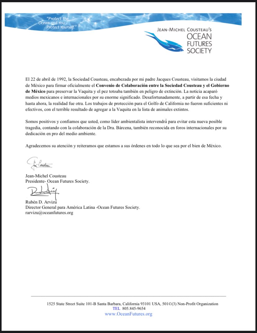 SelvameMX's tweet photo. 🚨Carta abierta de Jean-Michel Cousteau
Presidente- Ocean Futures Society🚨
@Claudiashein 
@aliciabarcena 
@SEMARNAT_mx 
@PROFEPA_Mx 
@CONANP_mx 
@MaraLezama 
@OscarReboraQRoo https://t.co/MkAD0rHroi