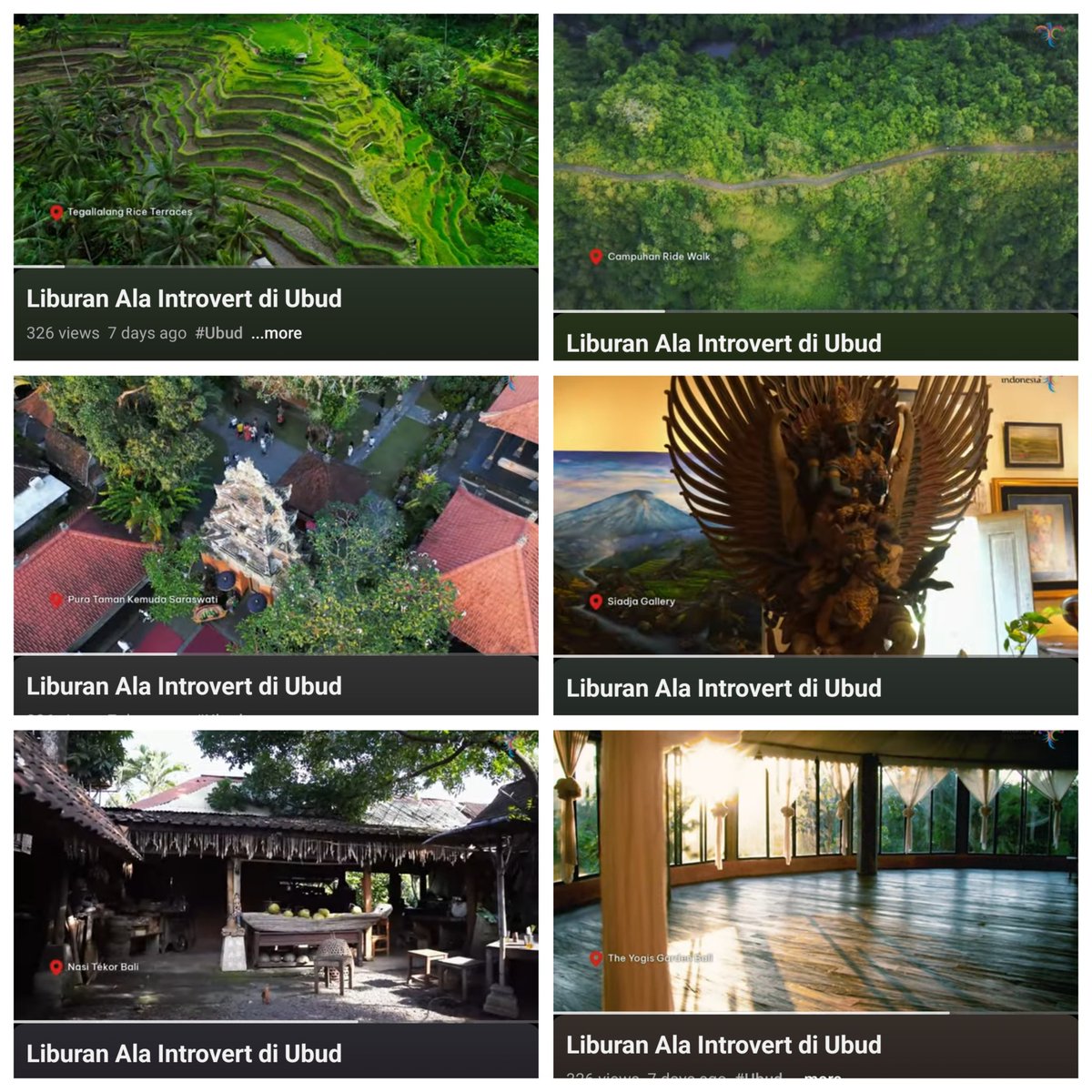 AfiqaPraba's tweet image. Jumlah tag lokasi ada 6 Lokasi #KuisTwitter 

1. Tegallalang Rice Terraces
2. Campuhan Ride Walk
3. Pura Taman Kemuda Saraswati
4. Siadja Gallery
5. Nasi Tekor Bali 
6. The Yogis Garden Bali 

Yuk ikutan bestie
@ouwlivia 
@Nazhira_np 
@cendoldegan