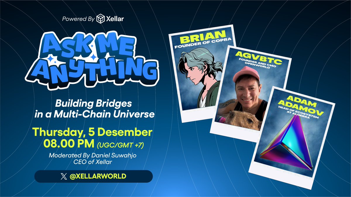 We are back with another exciting conversation with DeFi players in the space! ⭐️

With the topic of 'Building Bridges in a Multi-Chain Universe' featuring <a href="/BrianLimiardi/">Brian</a> Founder of <a href="/CopraFi/">Copra</a>, <a href="/agvbtc/">agvbtc</a> Founder and CMO of <a href="/OpenWorldFi/">OpenWorld</a>, and <a href="/Aay18Dee_/">Adam | Algebra</a> Head of Ecosystem of
