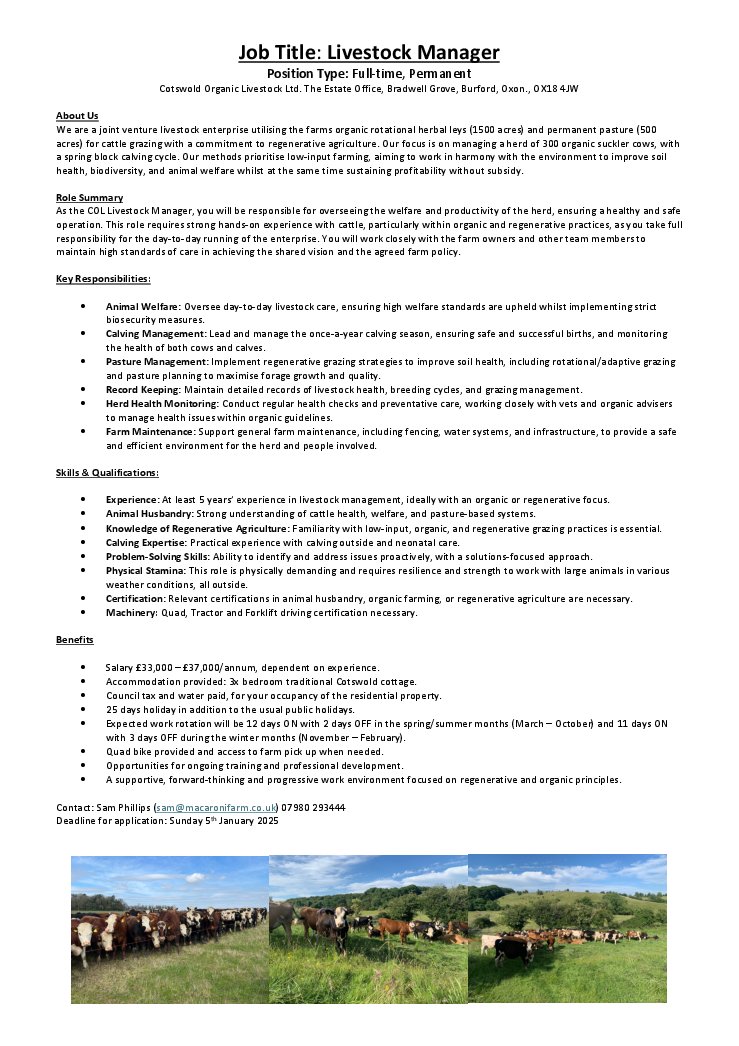 LIVESTOCK MANAGER WANTED
Cotswolds