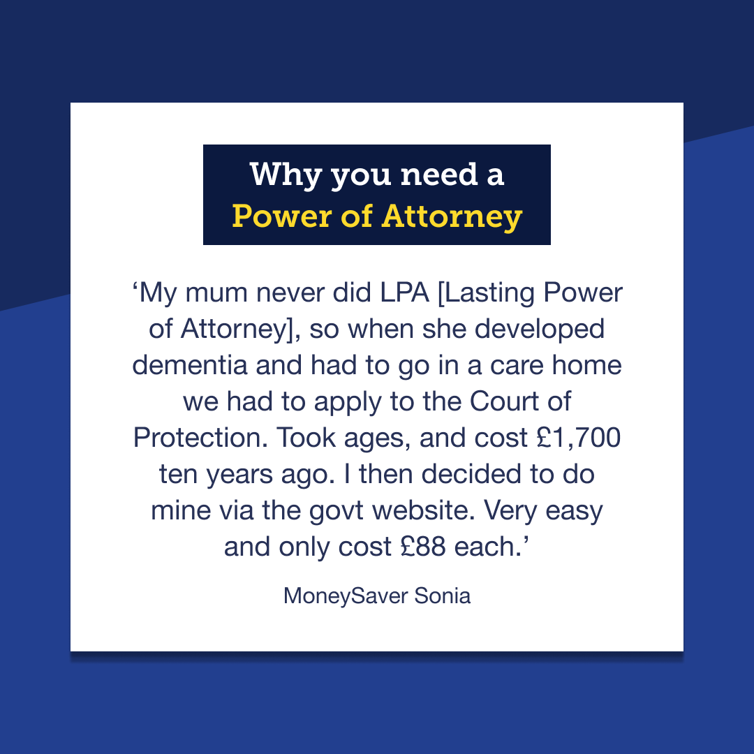 MoneySavingExp's tweet photo. Don't wait until it's too late.

If something awful happens &amp; you don't have a Power of Attorney to manage someone's finances, you'll need to apply via the Court of Protection, which can be a long, costly process.

How to sort it – before you need it ⬇️

https://t.co/wUmfdkPBjo https://t.co/RrXWr87tEk