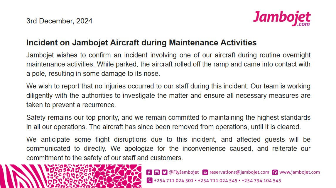 Incident on Jambojet Aircraft during Maintenance Activities
 #heyJambojet