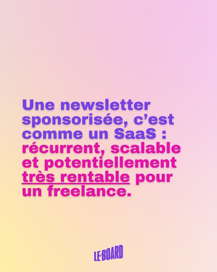 « Une newsletter peut être aussi rentable qu’un SaaS, mais tellement plus simple à gérer. »

Tu savais ? 😌

Pour en savoir plus sur cette stratégie de monétisation, et découvrir comment Sébastien a attiré 45 000 abonnés et génère 100 000 € par an avec … instagr.am/p/DDG2qNQIEmf/