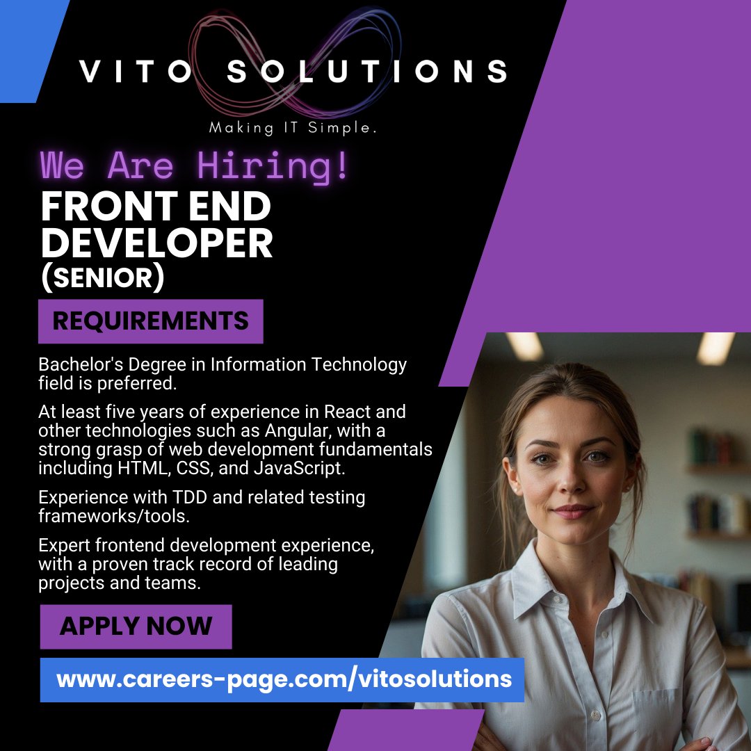 vitosolutions's tweet photo. WE’RE HIRING❗ 
🌟 FRONT END DEVELOPER (SENIOR) 🌟

➡️ 6 - 12-month contract
➡️ Cape Town, hybrid

🦄 Apply here: 👇
https://t.co/tocynNhwT2
  
Share with anyone who might be interested! 😃

https://t.co/lx02MGrhGS
#StrongerTogether #ITjobs #Hiring https://t.co/KtY4z8owMQ