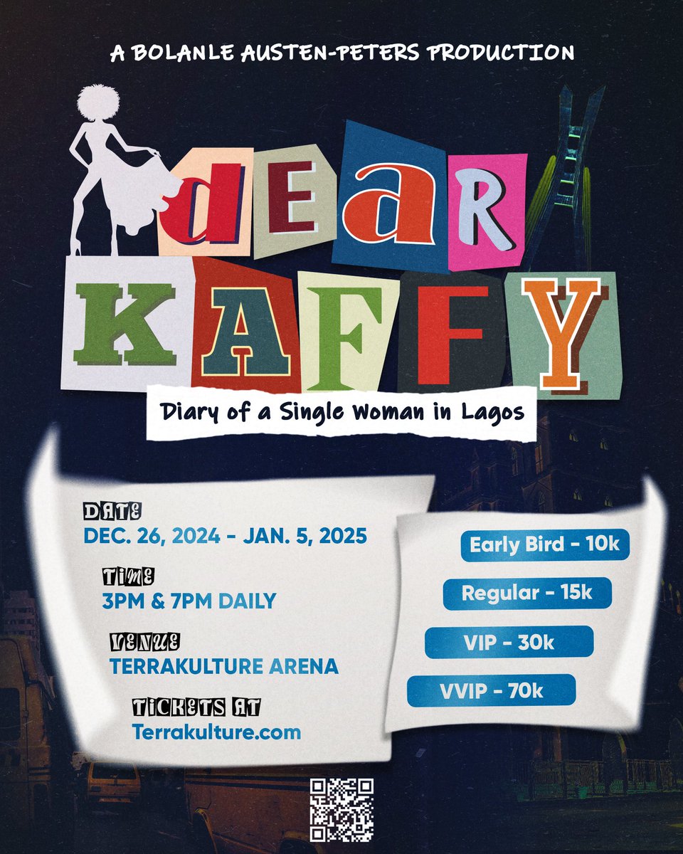 TerraKulture's tweet photo. Step into the world of DEAR KAFFY this SEASON! ๐
Bring your loved ones and experience the awesomeness of theatre.
Tickets link in bio or visit https://t.co/CdKL8ZoI89
#BAPPRODUCTION #HOLIDAYPLAY #TERRAKULTURE #DEARLAFFY #DIARYOFASINGLEWOMANINLAGOS #STAGEPLAY #THEATRE https://t.co/HQKSfd0QAr
