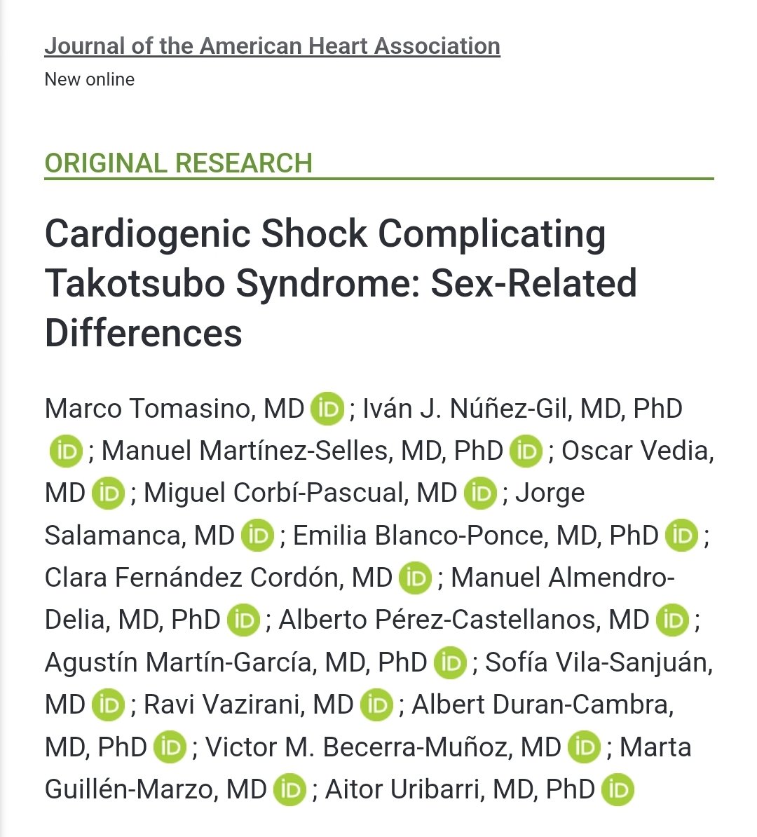 Ravi Vazirani Ballesteros (@ravivaziranimd) on Twitter photo Latest from #RETAKO 🇪🇸
🎯Cardiogenic shock due to #Takotsubo syndrome has high short‐ and long‐term mortality rates that are similar in men and women.
👏🏽 <a href="/matomasino/">Marco Tomasino</a> <a href="/Auribarri/">Aitor Uribarri</a> <a href="/ibnsky/">IVAN J NUÑEZ GIL</a> <a href="/MMSelles/">Manuel Martínez-Sellés</a> <a href="/ovediacruz/">Oscar Vedia Cruz</a> <a href="/Jorge_SV_/">Jorge Salamanca Viloria</a> <a href="/Emilia_BP/">Emilia Blanco</a> <a href="/ClaraFdezCordon/">Clara Fernández Cordón</a> <a href="/sofivilasanjuan/">Sofía Vila-Sanjuán</a> & rest 💪🏽 Latest from #RETAKO 🇪🇸
🎯Cardiogenic shock due to #Takotsubo syndrome has high short‐ and long‐term mortality rates that are similar in men and women.
👏🏽 <a href="/matomasino/">Marco Tomasino</a> <a href="/Auribarri/">Aitor Uribarri</a> <a href="/ibnsky/">IVAN J NUÑEZ GIL</a> <a href="/MMSelles/">Manuel Martínez-Sellés</a> <a href="/ovediacruz/">Oscar Vedia Cruz</a> <a href="/Jorge_SV_/">Jorge Salamanca Viloria</a> <a href="/Emilia_BP/">Emilia Blanco</a> <a href="/ClaraFdezCordon/">Clara Fernández Cordón</a> <a href="/sofivilasanjuan/">Sofía Vila-Sanjuán</a> & rest 💪🏽