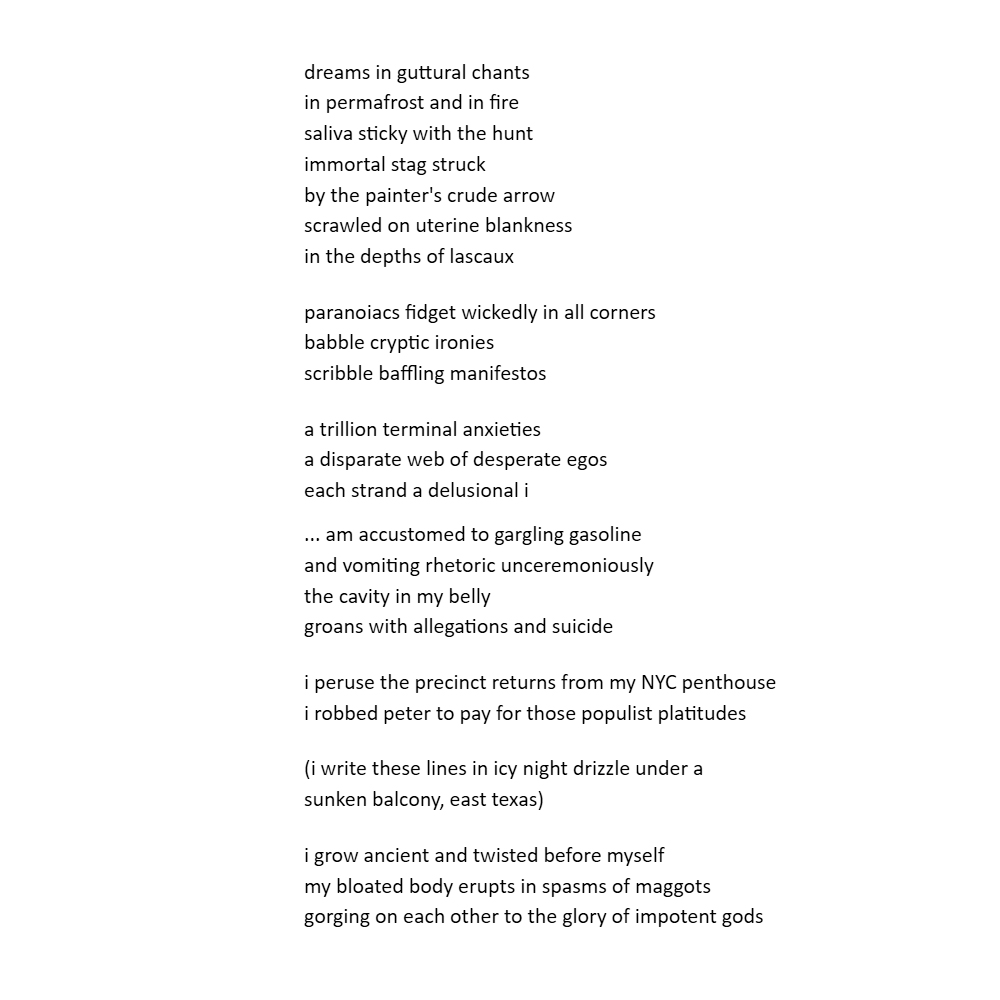 ohearn's tweet photo. #poetry #screamingintothevoid
o perverted creator
1st version: 12/2000  
last revision: 12/3/2024, 1:01 am (sigh) https://t.co/1kDcvrsdNQ