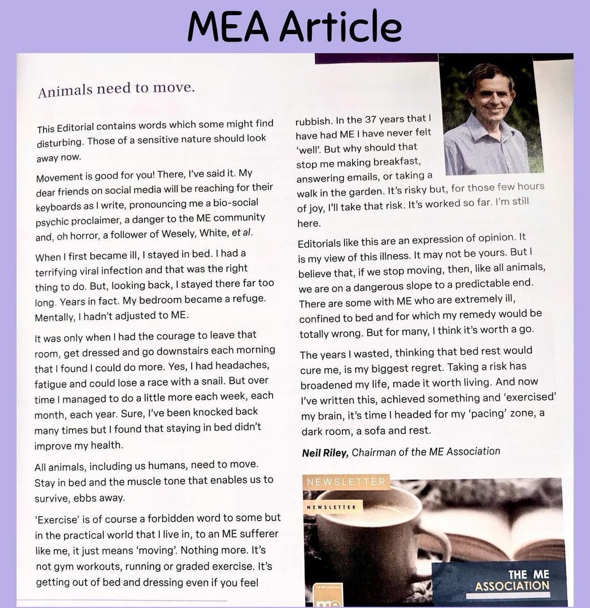 Chronicillnesswarrior1 ♿️💙✝️💟🇺🇦 (@fionangreg) on Twitter photo To everyone with ME who read the editorial by the Chairman of the MEA.
As I’m elevating my complaint to the Charity Commission <a href="/ChtyCommission/">Charity Commission</a> it would be very helpful to me if you could briefly state in the comments how it made you feel. What was it about the article that To everyone with ME who read the editorial by the Chairman of the MEA.
As I’m elevating my complaint to the Charity Commission <a href="/ChtyCommission/">Charity Commission</a> it would be very helpful to me if you could briefly state in the comments how it made you feel. What was it about the article that