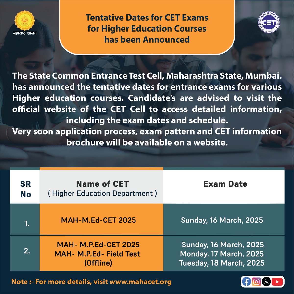 CETCELL's tweet photo. Tentative Dates for CET Exams for Higher Education Courses has been Announced.
.
.
#highereducation #MED #MPED #LLB3years #B.Ed #B.A.B.ed  #llb5years https://t.co/YvP4DnJEcX