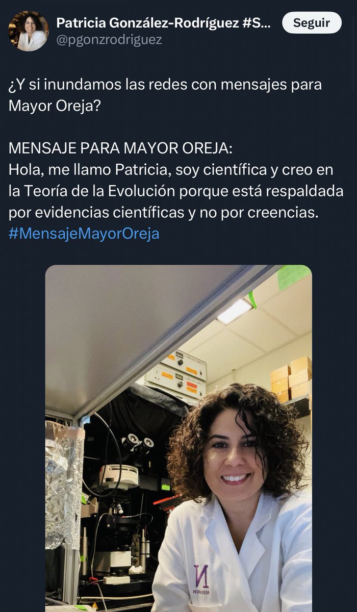 Sir_JohnKeating's tweet photo. 🔴 Científicos de toda España están inundando las redes de mensajes contestando al corrupto de Mayor Oreja:

“… creo en la Teoría de la Evolución porque está respaldada por evidencias científicas y no por creencias.”

#MensajeMayorOreja 

Viva la ciencia, muera la religión. ✊🏼 https://t.co/Un1NuYOQdP