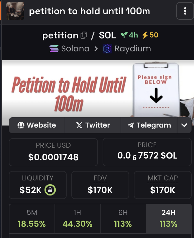 Legend_Legolas's tweet photo. Not every play will reach millions or perform well.

Sometimes, we have to take a gamble and hope it runs like #petition.

It pinged at 16k and now sits at 170k.

10x.

EoYMVCtYd1jvKhkU4KnaoRZvCo6y6hGz6Tu6Nh32pump https://t.co/zihmPLOkRU