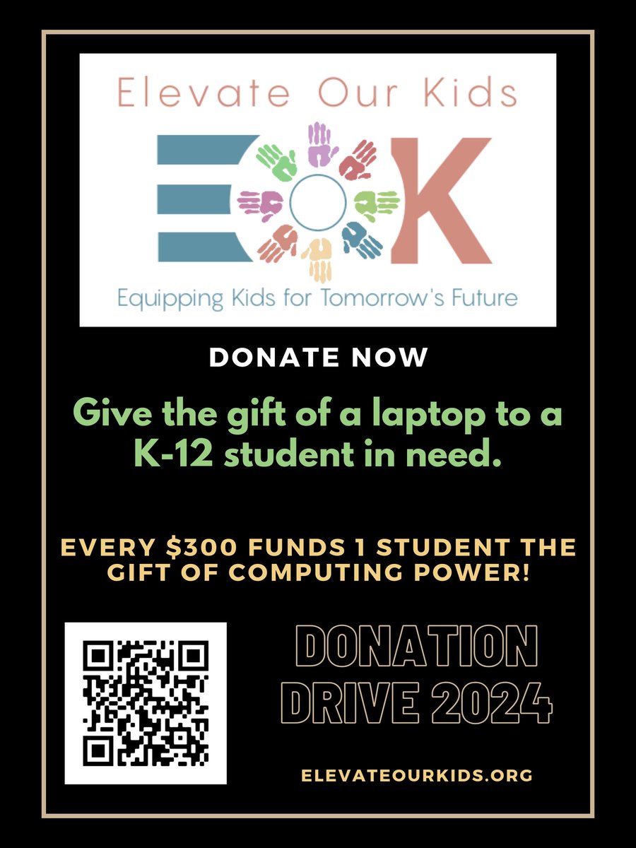 IoTCoffeeTalk's tweet photo. It's #GivingTuesday we ask 4 ur support, please donate to Elevate Our Kids to support a #K12 student in need in the Carolinas.
DONATE➡️ https://t.co/NUN3Hh811b
We purchase laptops 4 students in underserved under-resourced communities
#homeworkgap #digitaldivide https://t.co/BVaxlJr83e