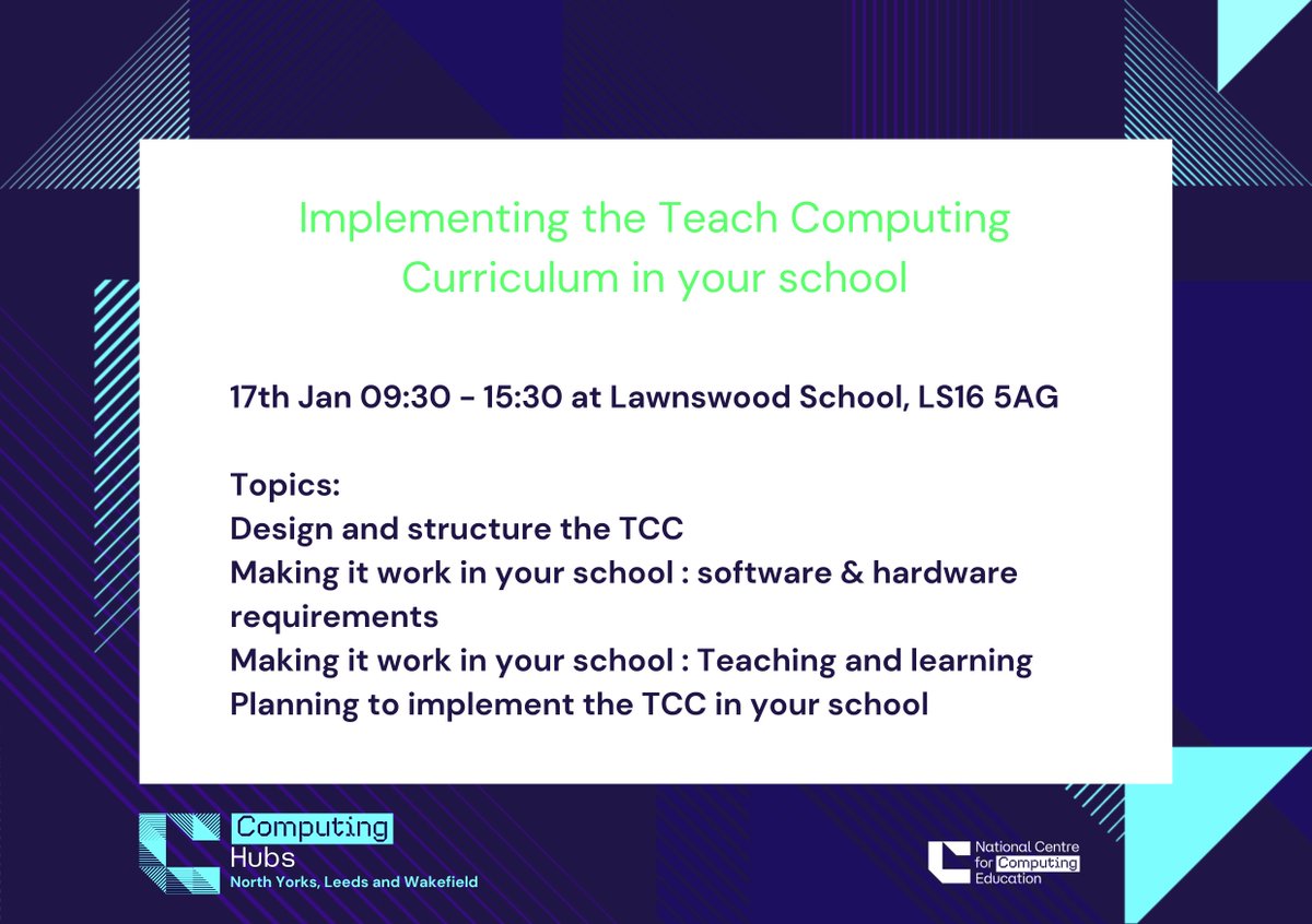 Teach Computing North Yorks (@comphubyorks) on Twitter photo 👋Calling all #primary teachers of #computing
Join us for a fully funded day of CPD with our experienced PDL <a href="/idletim/">idletim.bsky.social</a> at <a href="/lawnswoodschool/">Lawnswood School</a>
🤩Subsidies available for eligible schools
🎟️Info and to book 👉bit.ly/4gk0Ja1 👋Calling all #primary teachers of #computing
Join us for a fully funded day of CPD with our experienced PDL <a href="/idletim/">idletim.bsky.social</a> at <a href="/lawnswoodschool/">Lawnswood School</a>
🤩Subsidies available for eligible schools
🎟️Info and to book 👉bit.ly/4gk0Ja1
