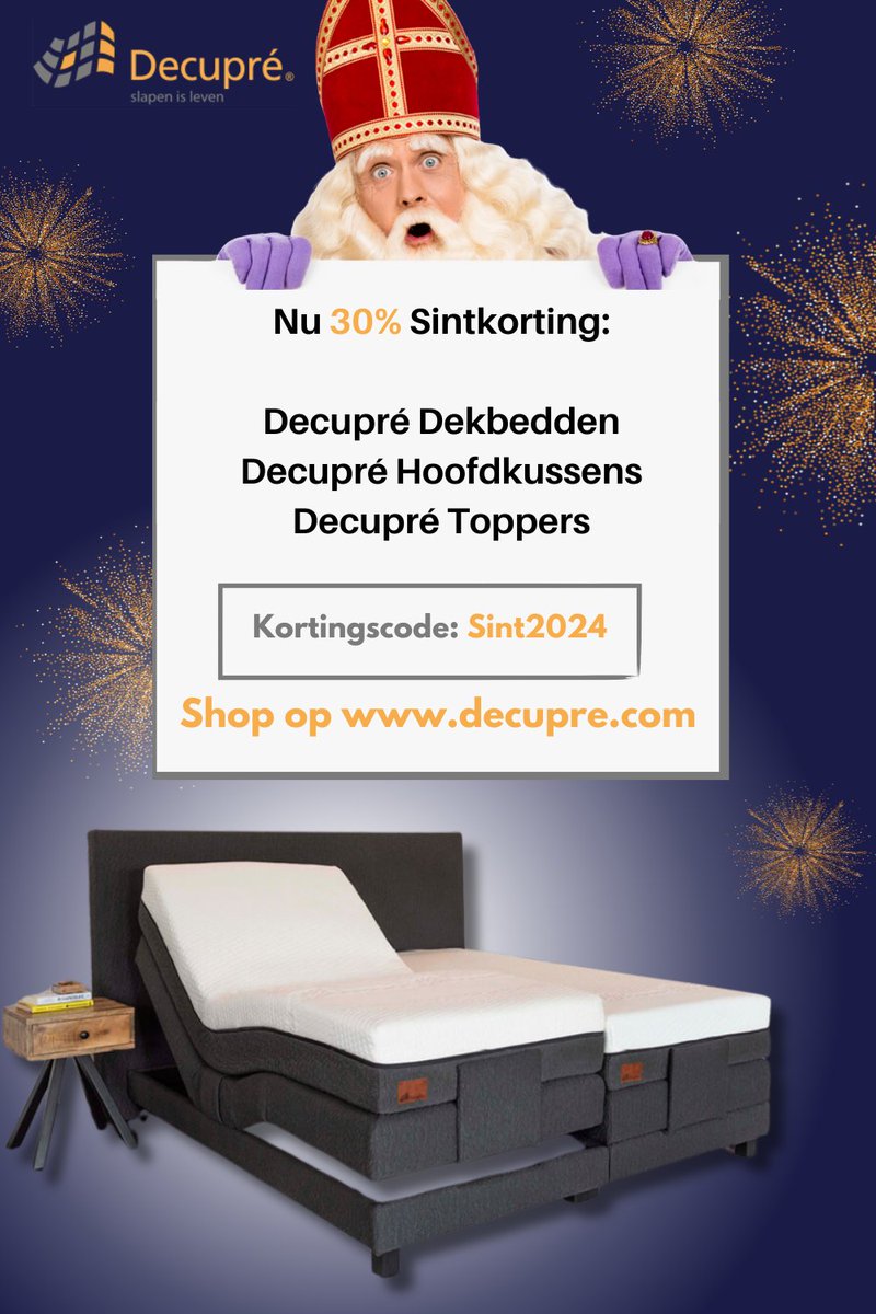 Bestel hoogwaardige Decupré Toppers, Dekbedden of Hoofdkussens met wel 30% korting via de webshop met kortingscode SINT2024. Decupré - Slapen is leven