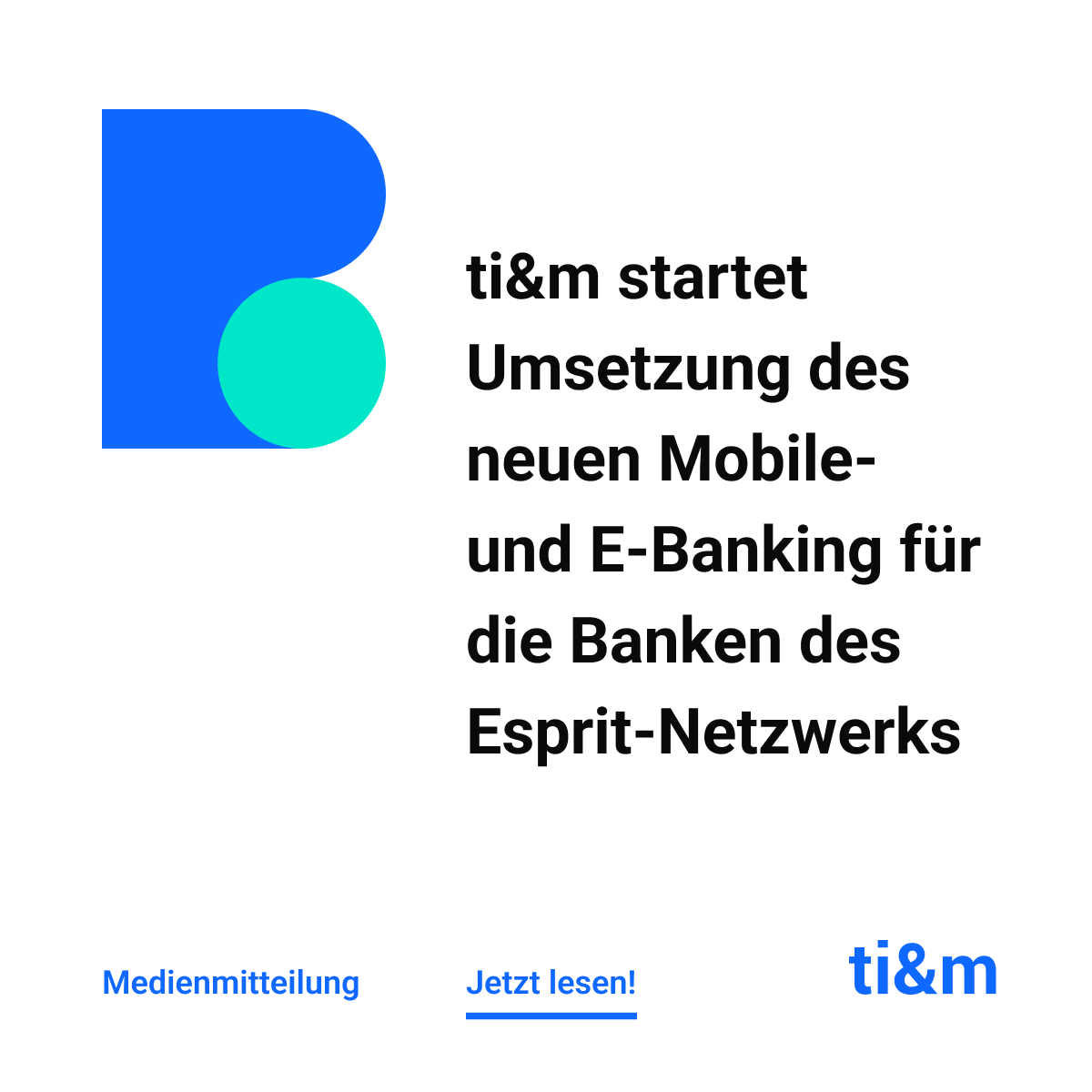 ti&m AG (@ti8m_ag) on Twitter photo Wir freuen uns, den Projektstart für die Umsetzung des neuen Mobile- und E-Banking für die Banken des Esprit-Netzwerks, ein Verbund von 25 regional und national tätigen Banken, bekannt zu geben. 
Mehr dazu in unserer Medienmitteilung: bit.ly/3ZleC0N Wir freuen uns, den Projektstart für die Umsetzung des neuen Mobile- und E-Banking für die Banken des Esprit-Netzwerks, ein Verbund von 25 regional und national tätigen Banken, bekannt zu geben. 
Mehr dazu in unserer Medienmitteilung: bit.ly/3ZleC0N