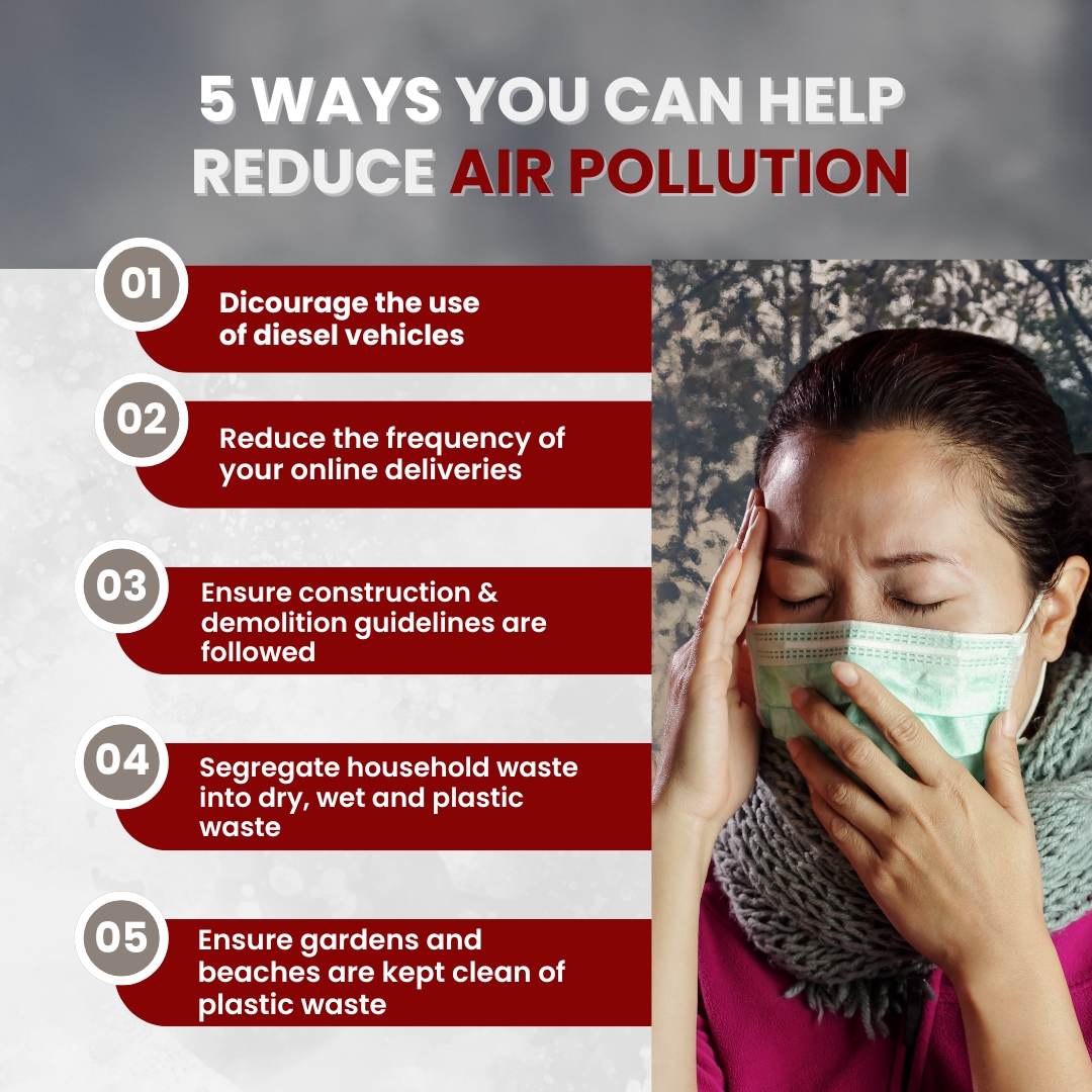 Clean air is a shared responsibility! 🌱💨 Here are 5 simple ways you can take action to reduce air pollution and create a healthier environment for everyone.