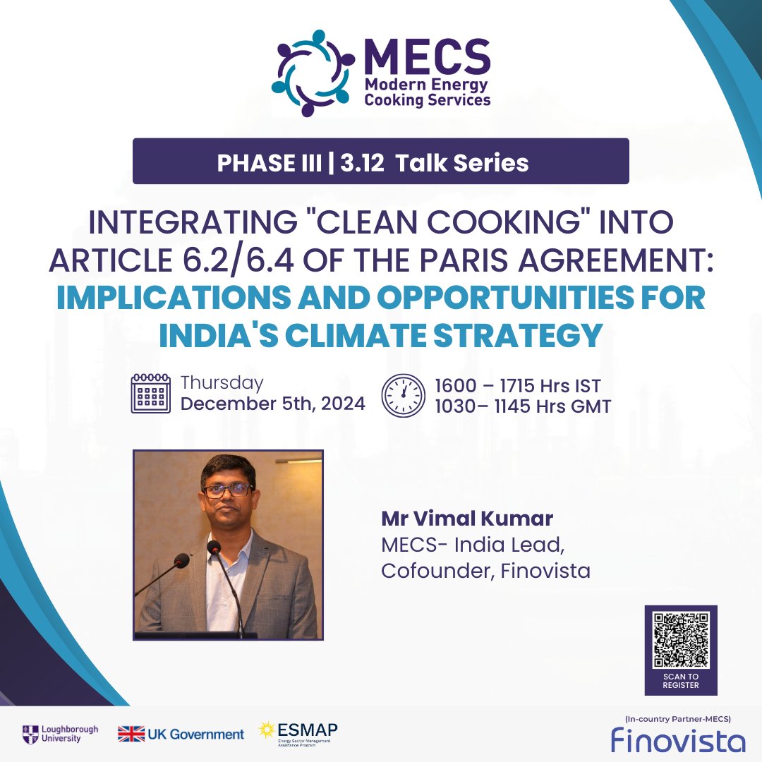 Finovista's tweet image. We are honored to welcome Mr Vimal Kumar, MECS India Lead, Cofounder, Finovista as a distinguished panellist for our Talk Series.

🗓December 5th, 2024
📷1600 – 1715 Hrs IST/ 1030– 1145 Hrs GMT

Register: bit.ly/4f2ytsG

#CleanCooking #CleanCookingSolutions #Finovista