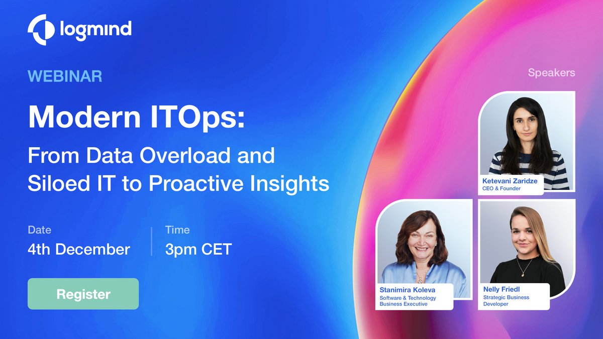 Logmind (@logmindhq) on Twitter photo Join us on tomorrow December 4th at 3 PM for an insightful session on Modern ITOps: From Data Overload and Siloed IT to Proactive Insights.
We’re thrilled to welcome <a href="/stanimirak/">Stanimira Koleva</a>, Software & Technology Business Executive, as our special guest.
Join here:
zoom.us/webinar/regist… Join us on tomorrow December 4th at 3 PM for an insightful session on Modern ITOps: From Data Overload and Siloed IT to Proactive Insights.
We’re thrilled to welcome <a href="/stanimirak/">Stanimira Koleva</a>, Software & Technology Business Executive, as our special guest.
Join here:
zoom.us/webinar/regist…